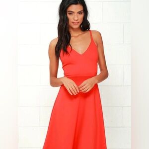Heard on High Coral Red Midi Dress